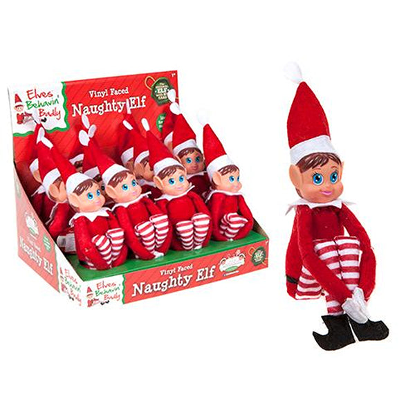 Christmas Long-Leg Vinyl Head Elf Figure | Soft Body, Red Outfit