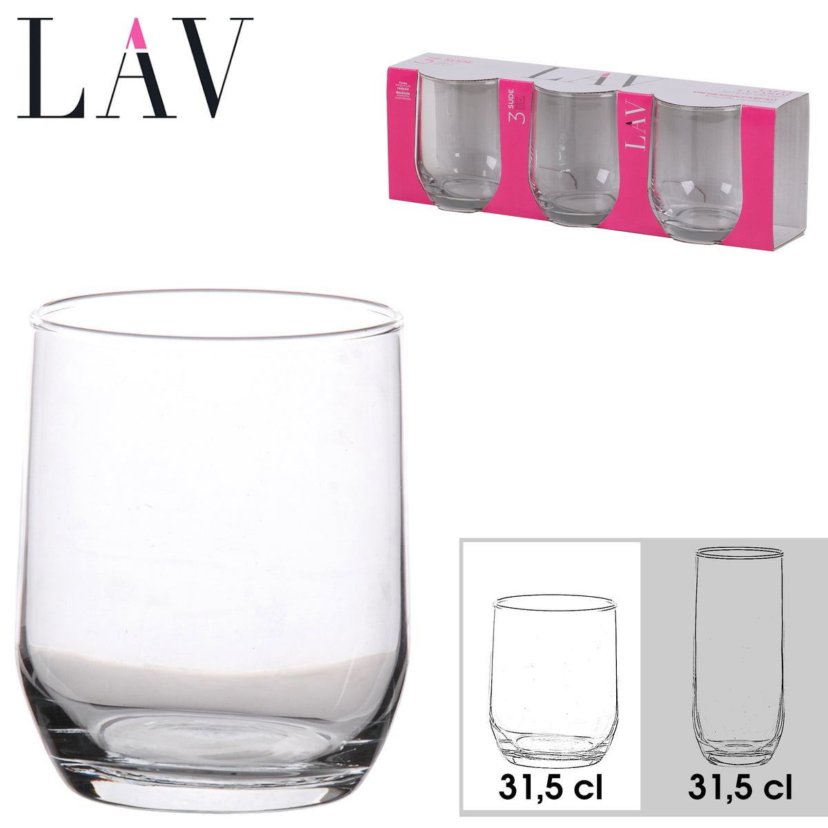 LAV Sude Tumbler Glass Set | High-Quality, 31.5cl Capacity | Pack of 3