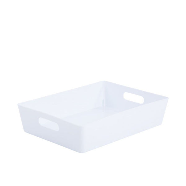 Studio White Rectangular Storage Basket | Cut-Out Handles, Low-Profile
