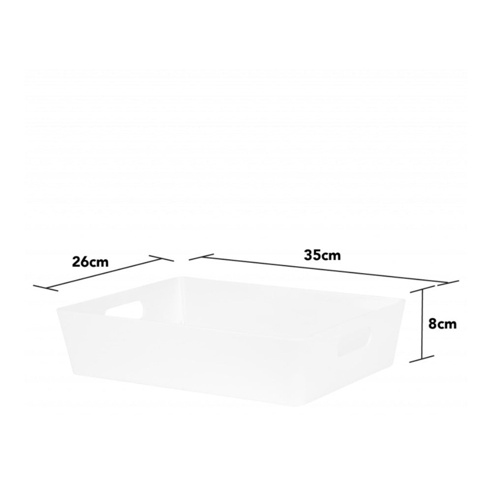 Studio White Rectangular Storage Basket | Cut-Out Handles, Low-Profile