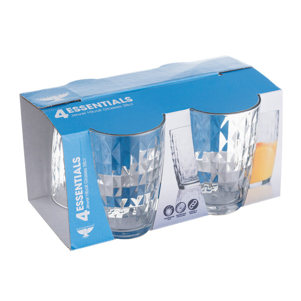 Ravenhead Essentials Jewel 4pk Mixer Glassware | High-Quality, Durable, Diamond-Cut Pattern