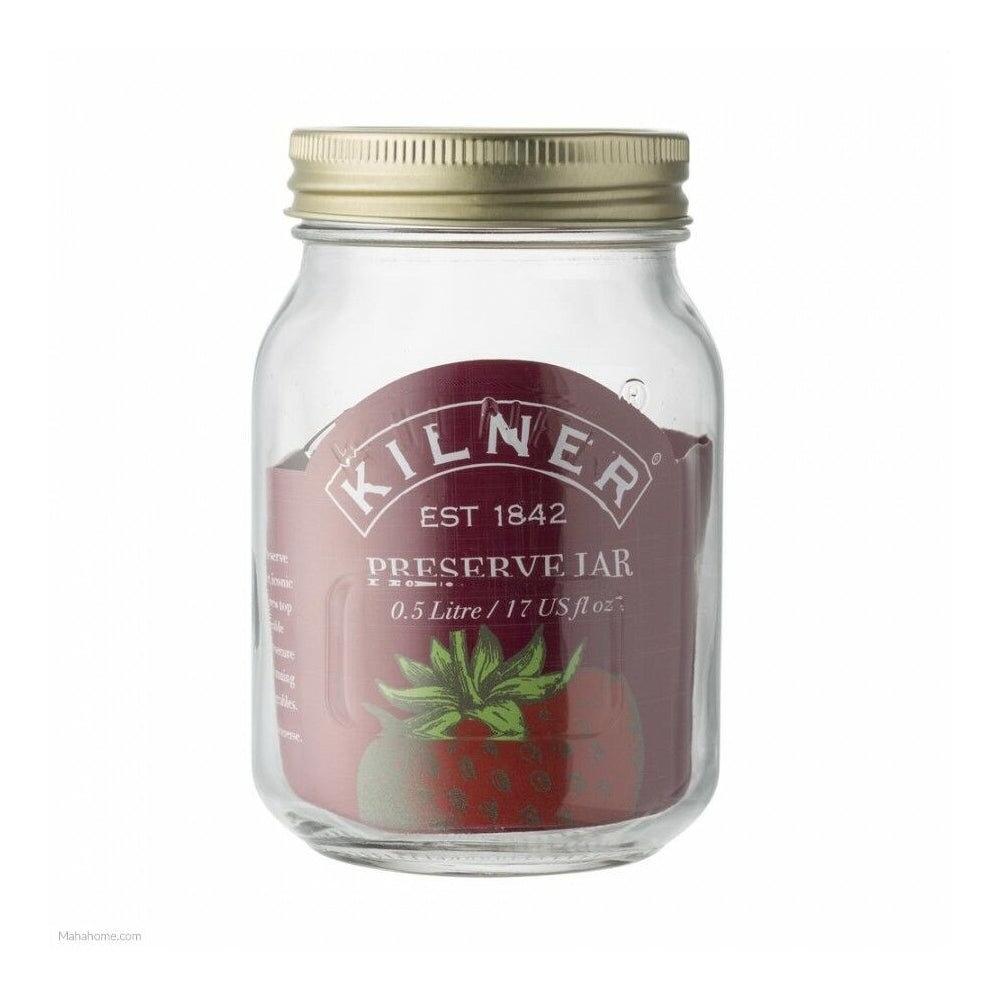 Kilner Clear Glass Preserve Jar with Gold Screw Lid | 0.5 Litre