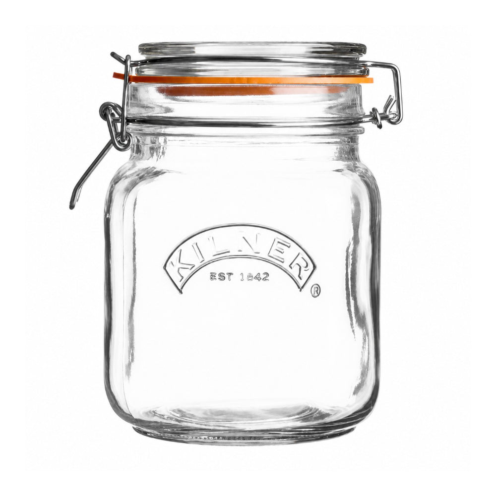 Kilner Clip Top Square Glass Storage Jar | Airtight, 1 Litre