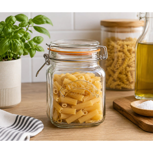 Kilner Clip Top Square Glass Storage Jar | Airtight, 1 Litre