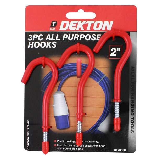 Dekton Durable All Purpose Hooks | 3Pc 2in, Bright Red