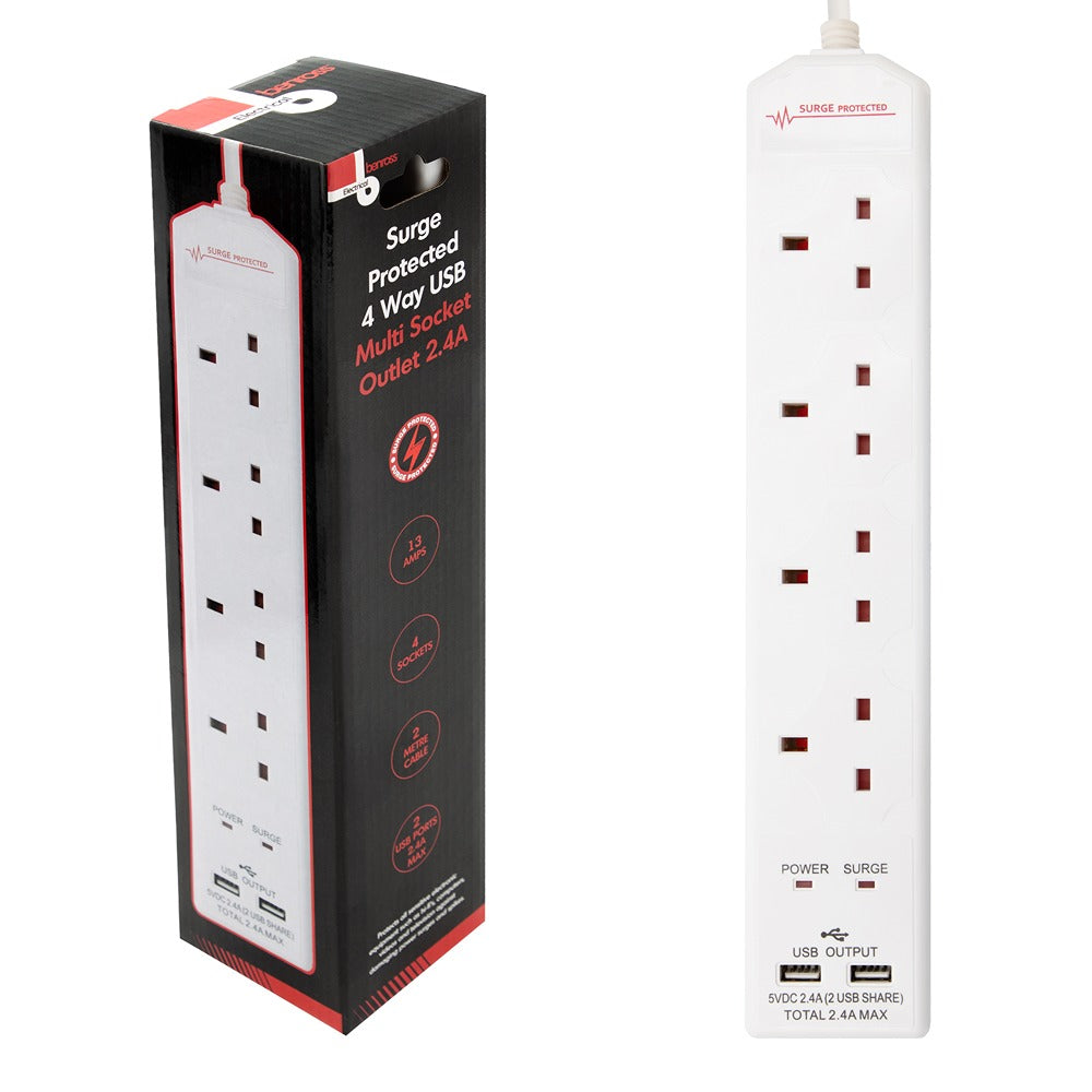 Benross 4 Way Extension Lead with USB Ports | 2m 