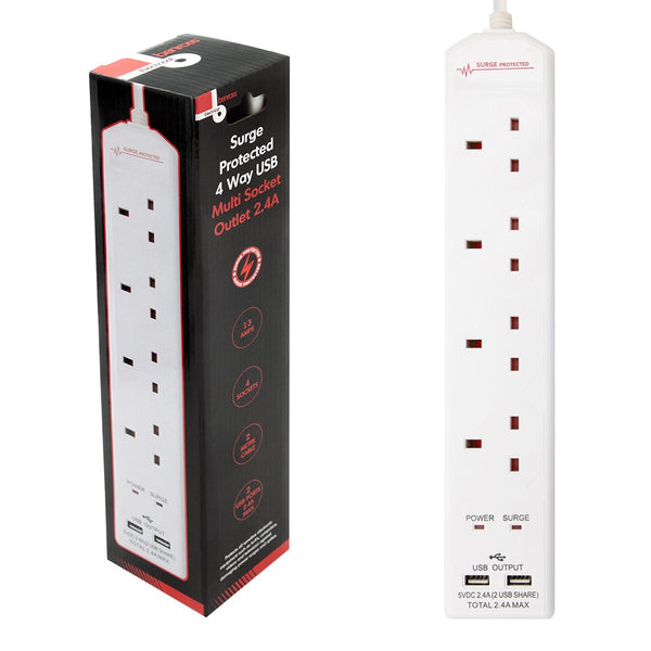Benross 4 Way Extension Lead with USB Ports | 2m 