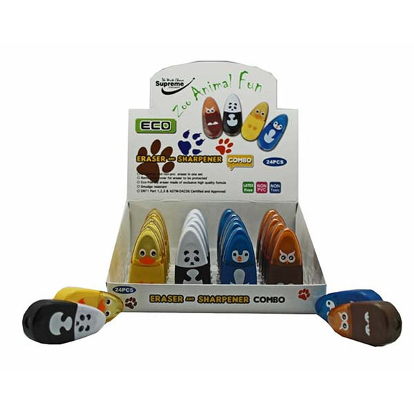 Supreme Zoo Animal Fun Eraser and Sharpener Combo | Non-Toxic and Latex-Free