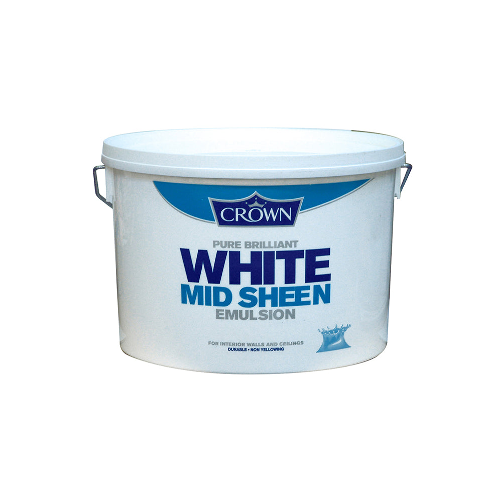 Crown Paint Pure Brilliant White Mid Sheen Emulsion Paint | 10L, Interior Use