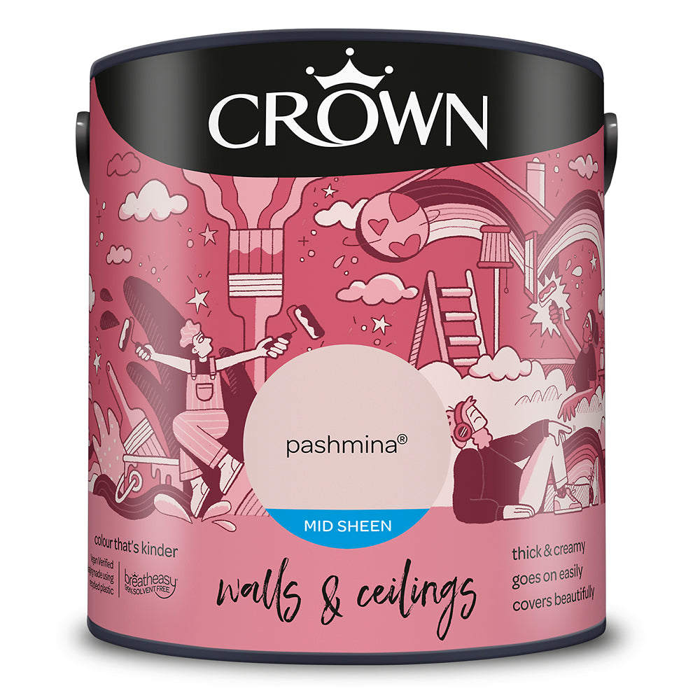 Crown Paint Pashmina Mid Sheen Interior Wall & Ceiling Paint | 2.5L, Breatheasy