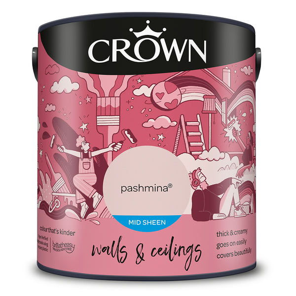 Crown Paint Pashmina Mid Sheen Interior Wall & Ceiling Paint | 2.5L, Breatheasy
