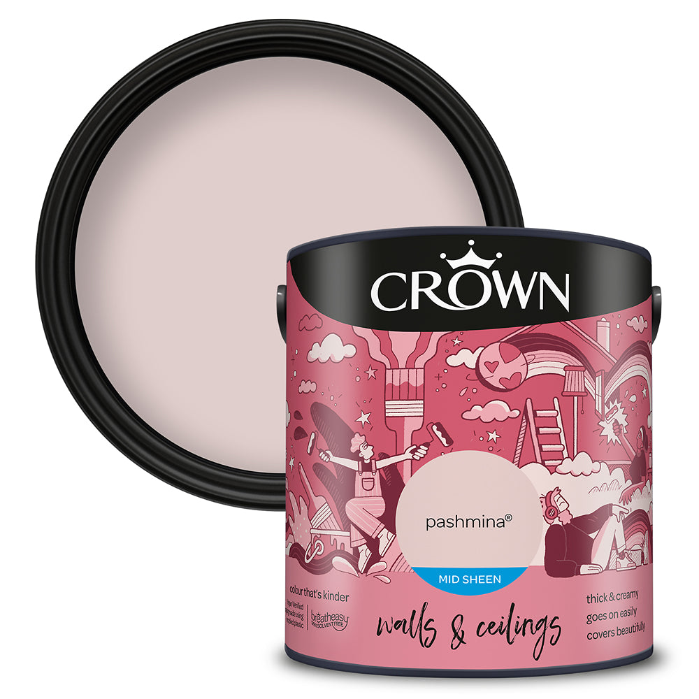 Crown Paint Pashmina Mid Sheen Interior Wall & Ceiling Paint | 2.5L, Breatheasy