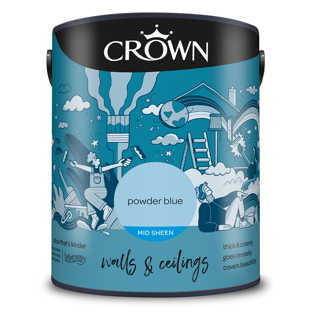 Crown Paint Powder Blue Mid Sheen Wall & Ceiling Paint | 5L, Breatheasy