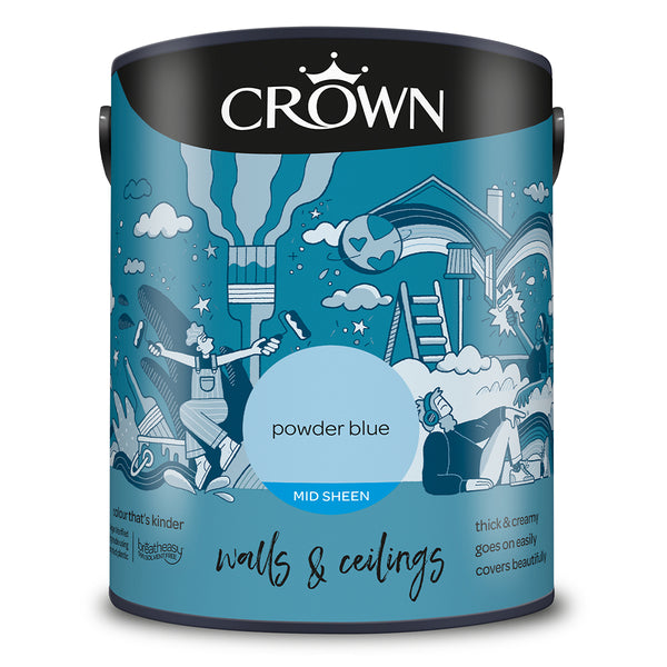 Crown Paint Powder Blue Mid Sheen Wall & Ceiling Paint | 5L, Breatheasy