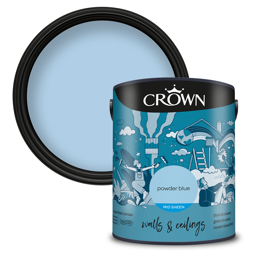 Crown Paint Powder Blue Mid Sheen Wall & Ceiling Paint | 5L, Breatheasy
