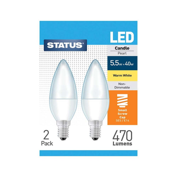 Status Energy-Efficient LED Candle Bulb | 5.5W Equals 40W, Warm White Light, SES/E14 Compatible