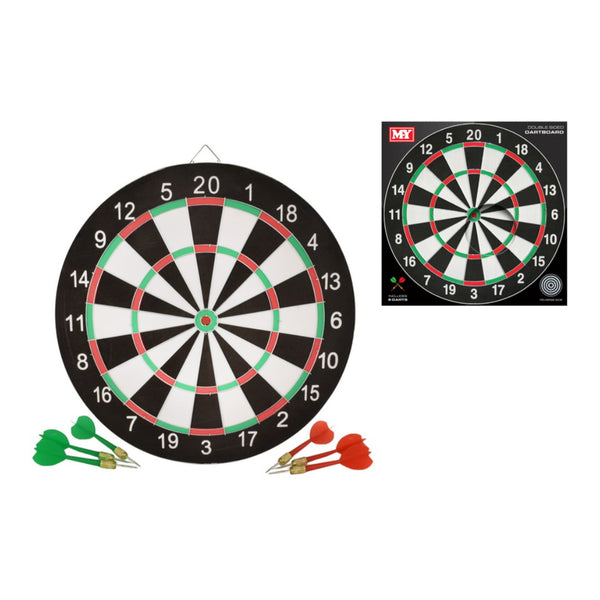 Double-Sided Dartboard and 6 Darts Set - 17in, Assorted Colours