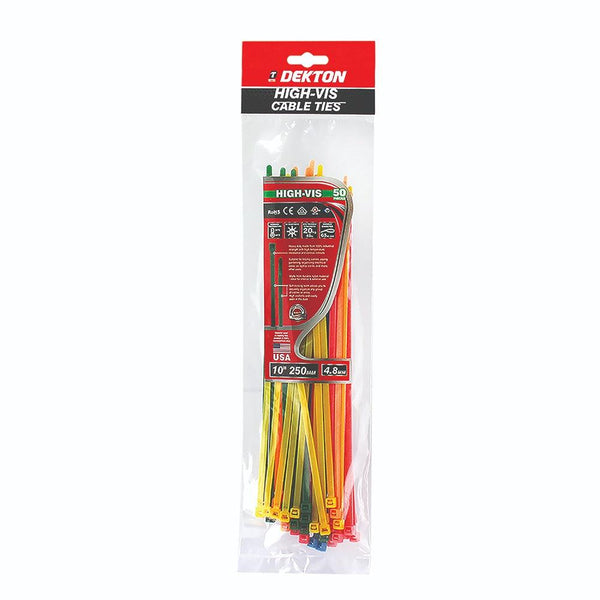 Dekton High Vis Cable Ties | 50 Piece Set, 250mm x 4.8mm