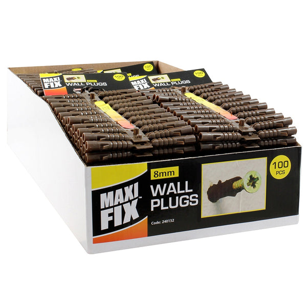 Maxifix Wall Plugs - 8mm Brown Plastic 100 Pack