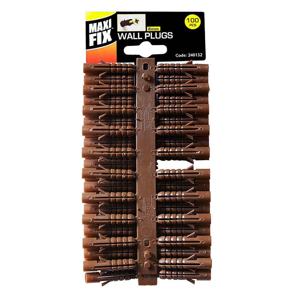 Maxifix Wall Plugs - 8mm Brown Plastic 100 Pack