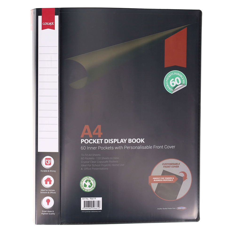 Concept A4 Pocket Display Book Black | 60 Page