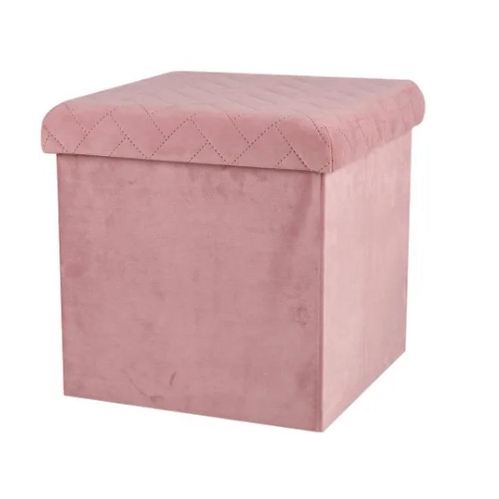 Urban Living Pink Velvet Storage Box | Quilted Pattern, Dual-Purpose Design