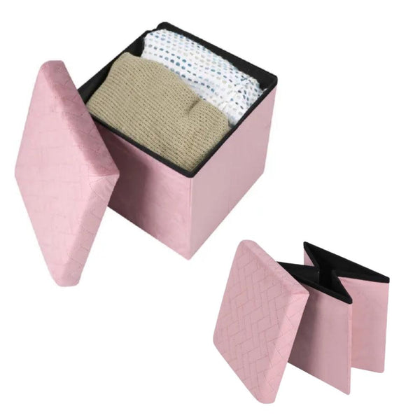 Urban Living Pink Velvet Storage Box | Quilted Pattern, Dual-Purpose Design