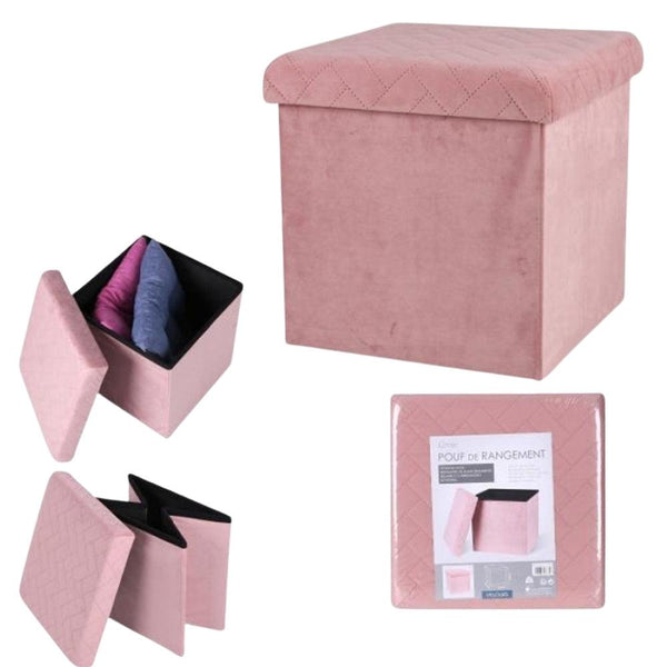 Urban Living Pink Velvet Storage Box | Quilted Pattern, Dual-Purpose Design