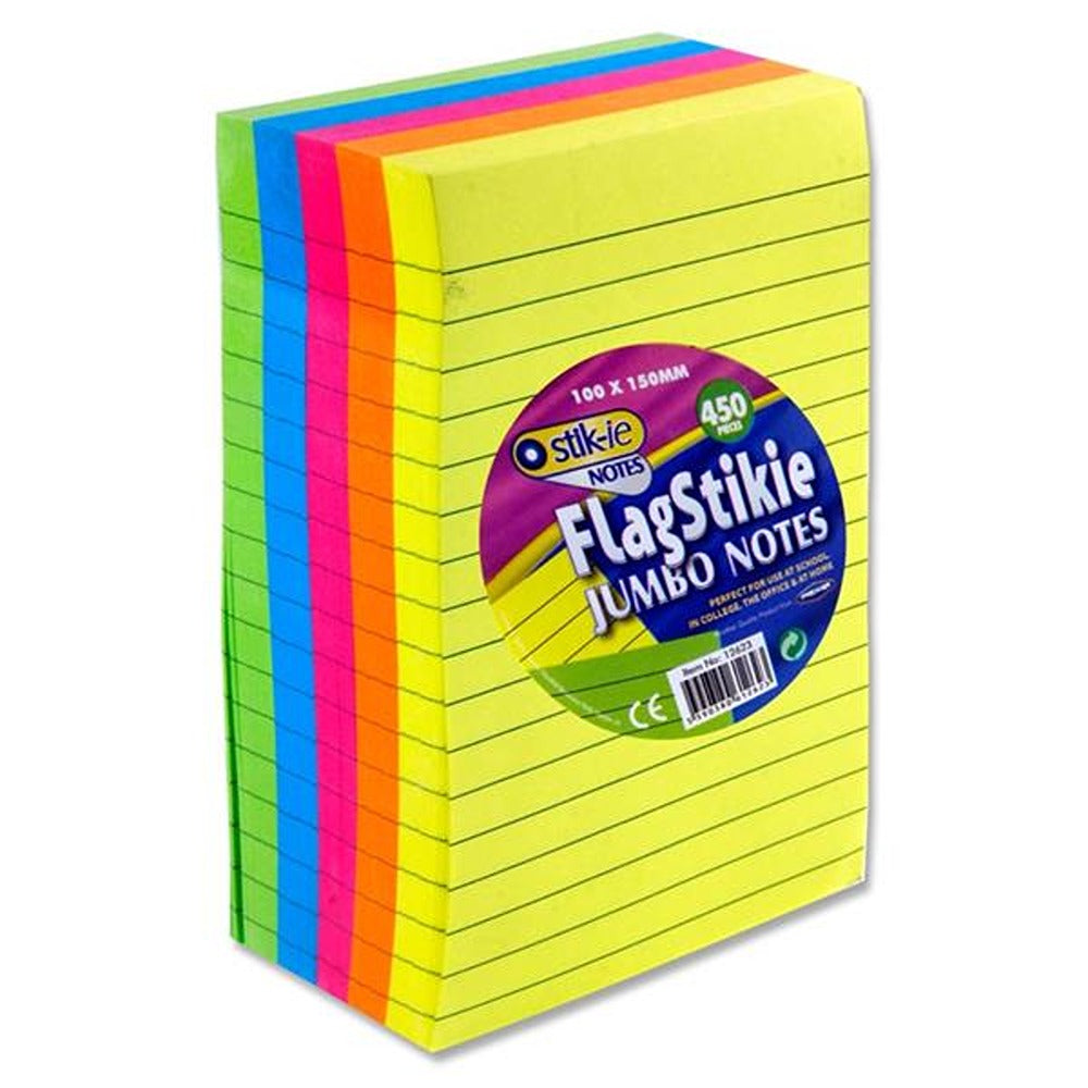 Premier Stationery FlagStikie Jumbo Notes Block 450 - Vibrant, Eco-Friendly Sticky Notes for Organized Writing