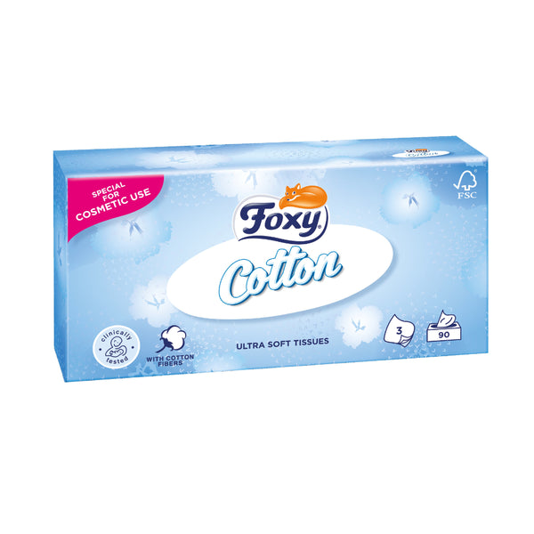 Foxy Cotton Soft Cosmetic Facial Tissues Box | 3-Ply, 90 Sheets