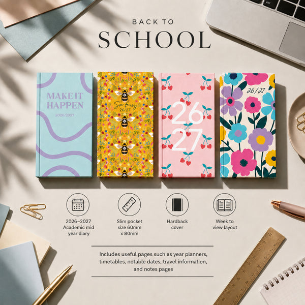 Academic Slim Gold Foil Diary - 2026–2027 - Assorted Designs