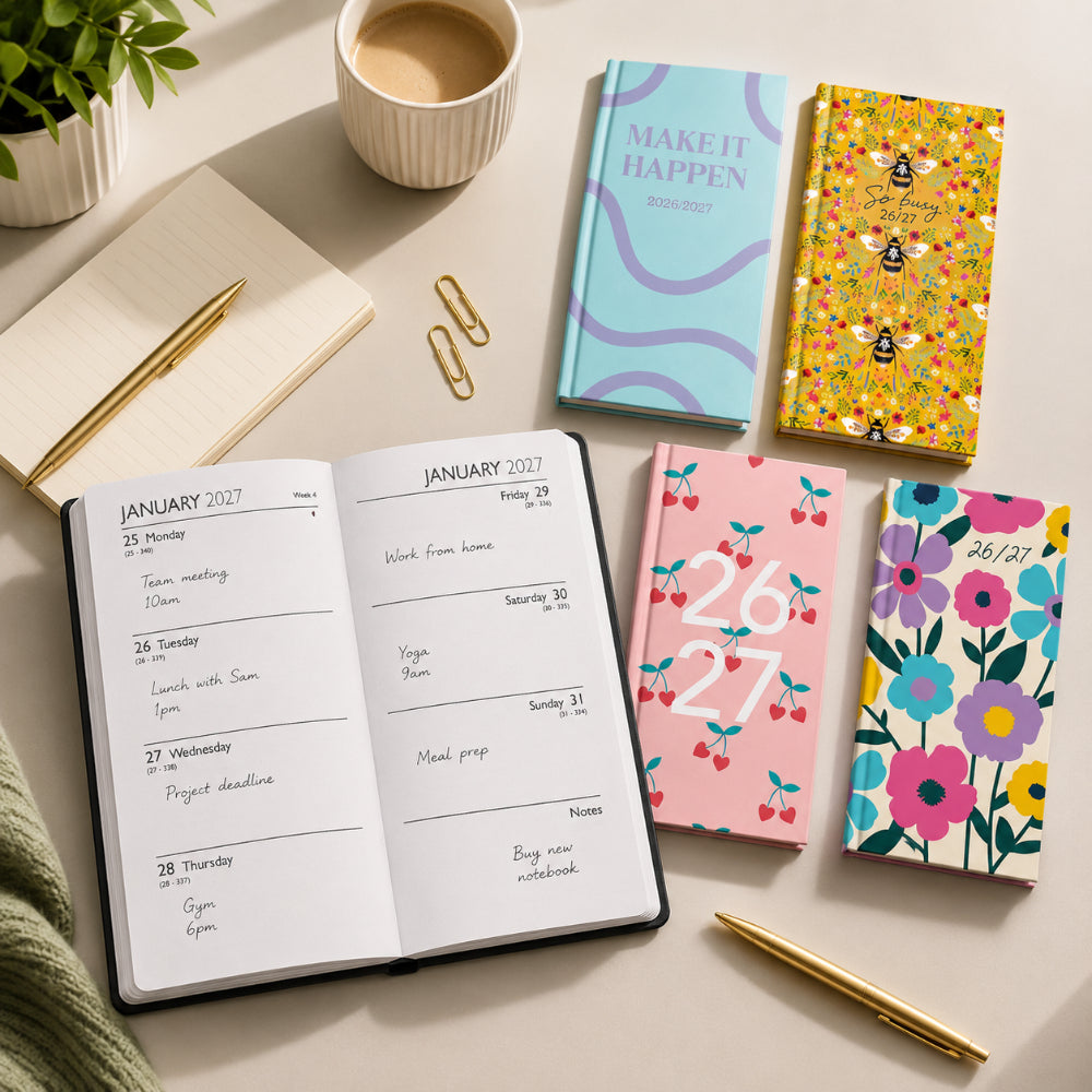 Academic Slim Gold Foil Diary - 2026–2027 - Assorted Designs
