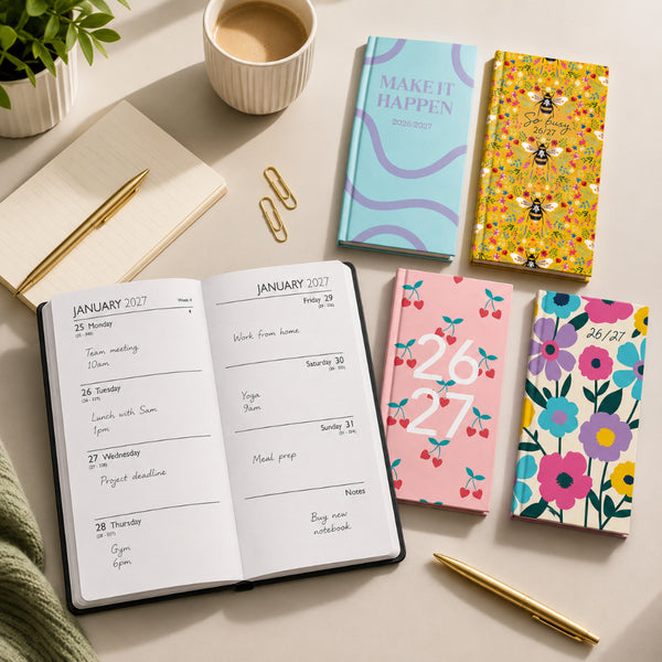 Academic Slim Gold Foil Diary - 2026–2027 - Assorted Designs