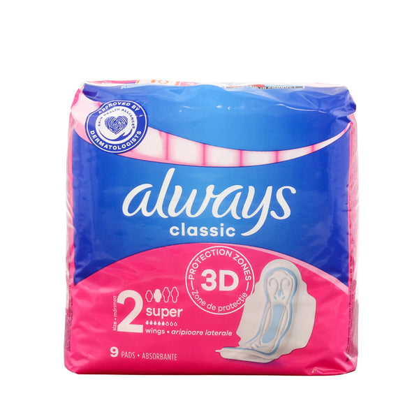 Always Classic Maxi Pads | 9 Pack | Super Absorbent with Wings