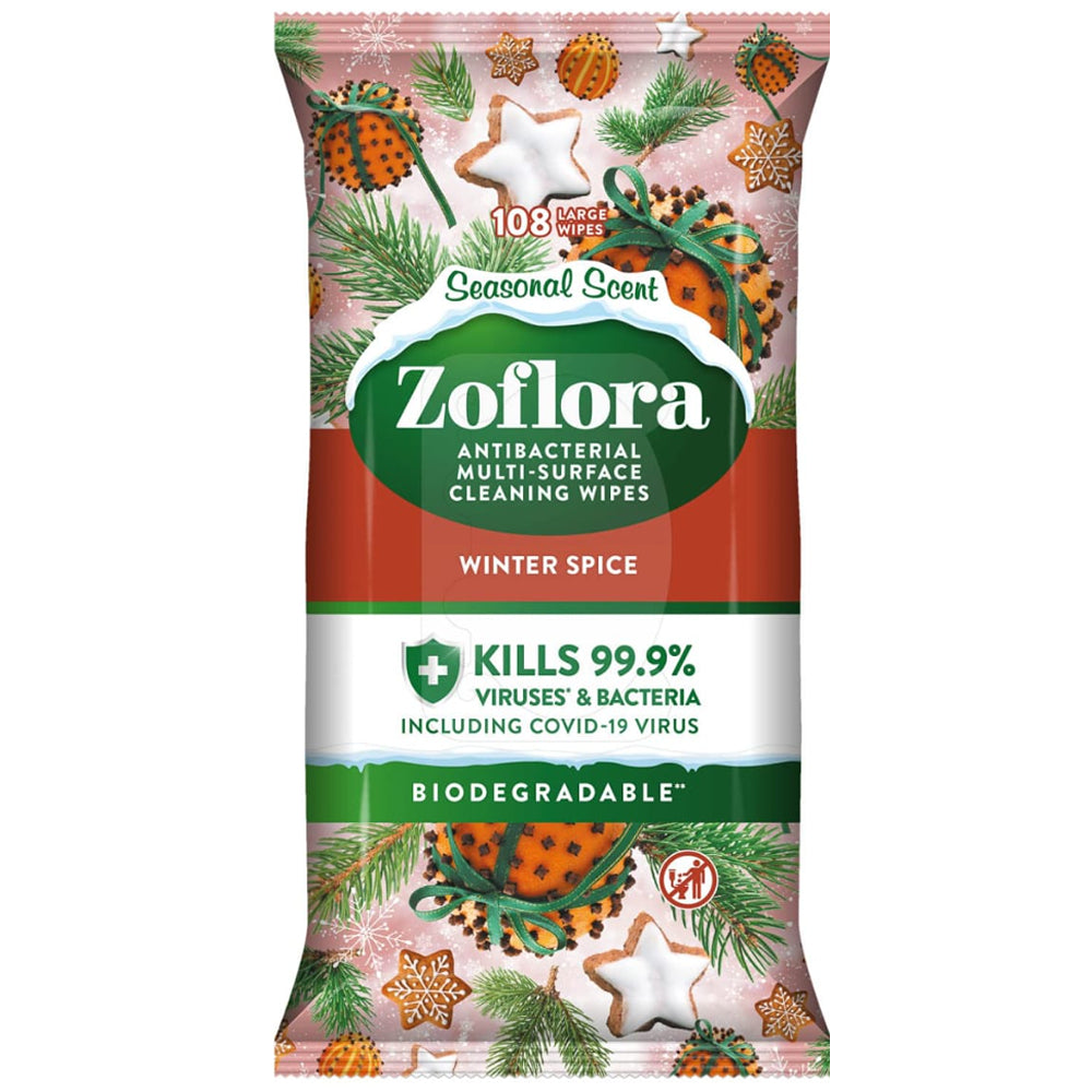 zoflora antibacterial multi surface wipes winter spice - pack of 108