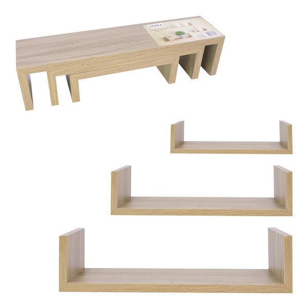 Benross Oak Effect U Shaped Shelves | Set of 3