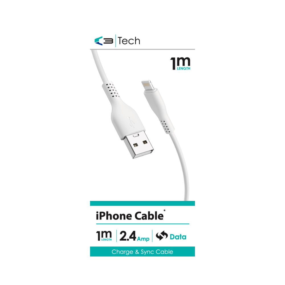 VIBE C3 USB-A to iPhone Lightning Charging Cable | 1m, 2.4A, White