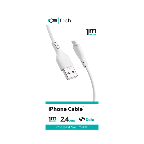 VIBE C3 USB-A to iPhone Lightning Charging Cable | 1m, 2.4A, White