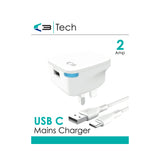 VIBE USB-C Mains Charger | 2 Amp, White, USB-A to USB-C Cable