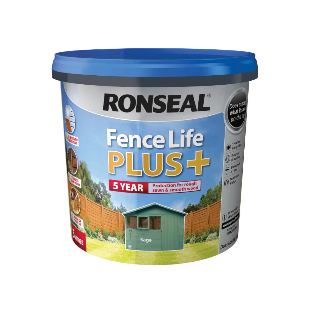 Ronseal Fence Life Plus Sage Fence Paint | 5L, 5-Year Protection
