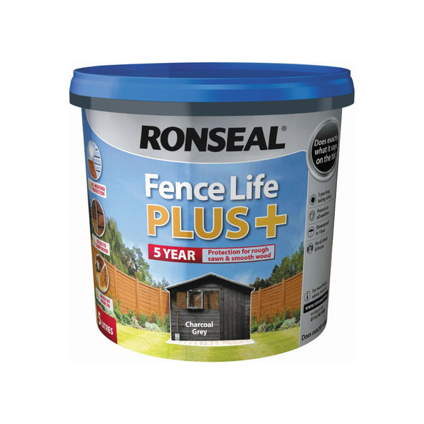 Ronseal Fence Life Plus Fence Paint | Charcoal Grey, 5L, Showerproof