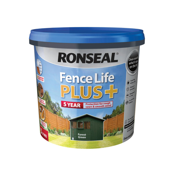 Ronseal Fence Life Plus Fence Paint | Forest Green, 5L, 5 Year Protection