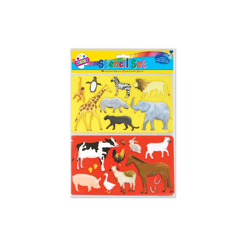 Artbox Animal Stencil Set - 2 Pack - Safari & Farm Designs