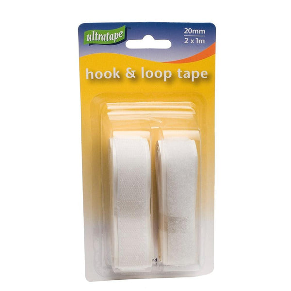 Ultratape White Hook & Loop Tape | 20mm x 1M 2pk