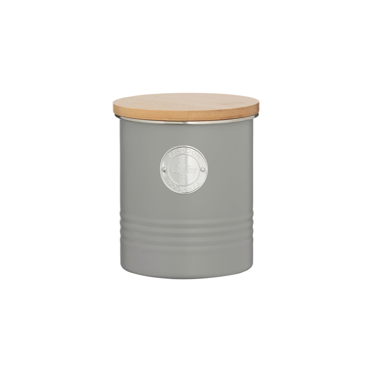 Typhoon Durable Coffee Storage Tin | Grey Metal with Natural Wood Lid