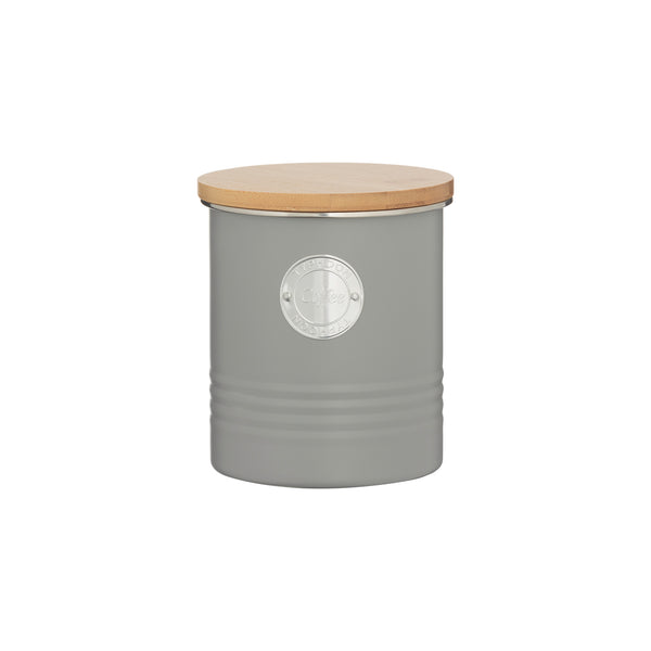 Typhoon Durable Coffee Storage Tin | Grey Metal with Natural Wood Lid
