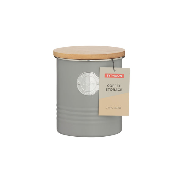 Typhoon Durable Coffee Storage Tin | Grey Metal with Natural Wood Lid