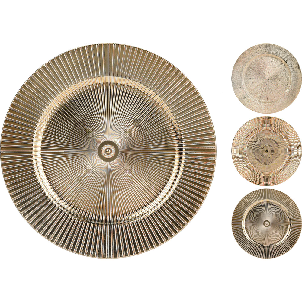 Christmas Gold Metallic Charger Plate | 33cm, Ribbed Pattern, High-Gloss Finish