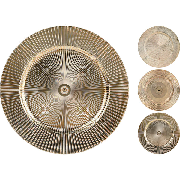 Christmas Gold Metallic Charger Plate | 33cm, Ribbed Pattern, High-Gloss Finish
