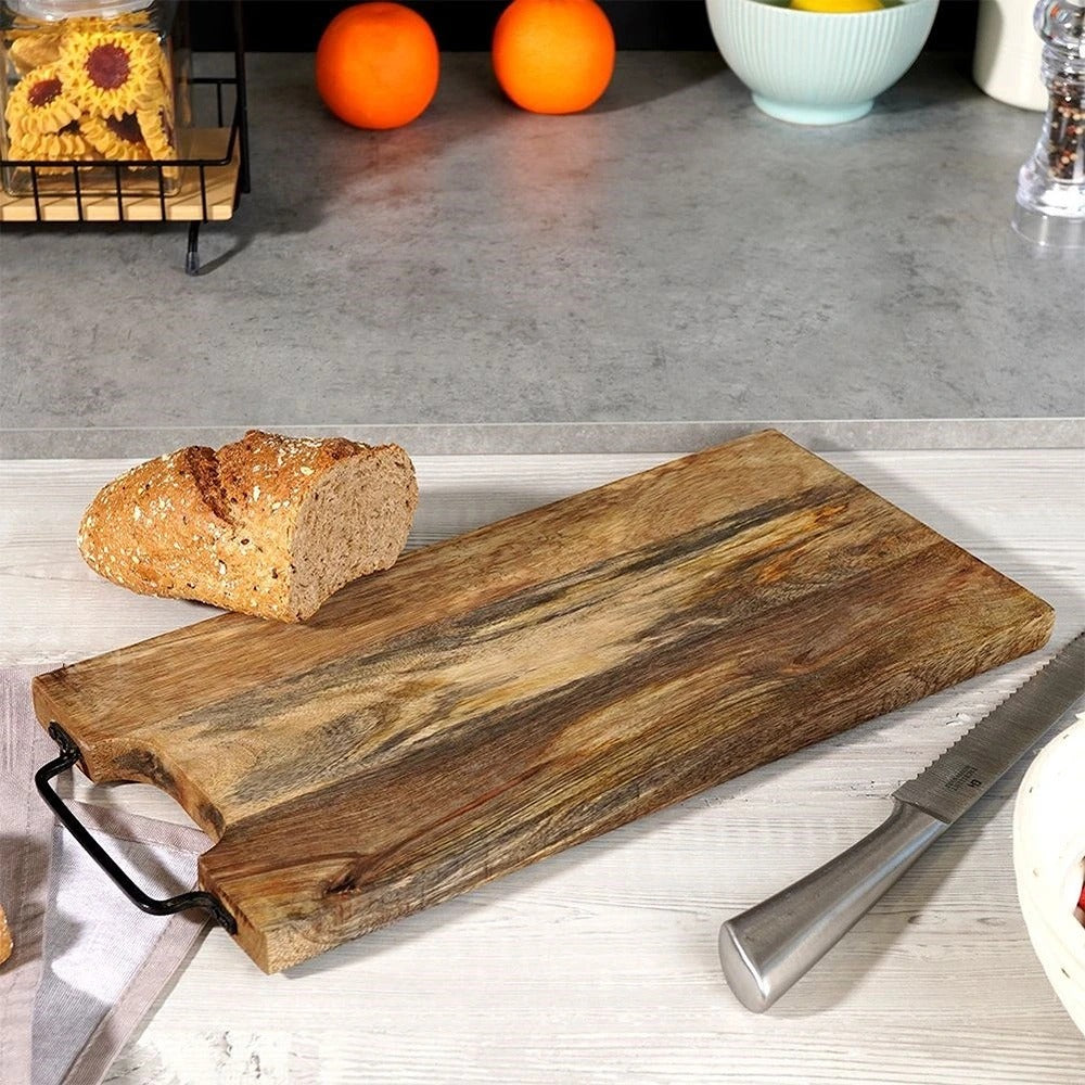 Mango Wood Serving Board with Handle | Long Rectangular, Natural Grain
